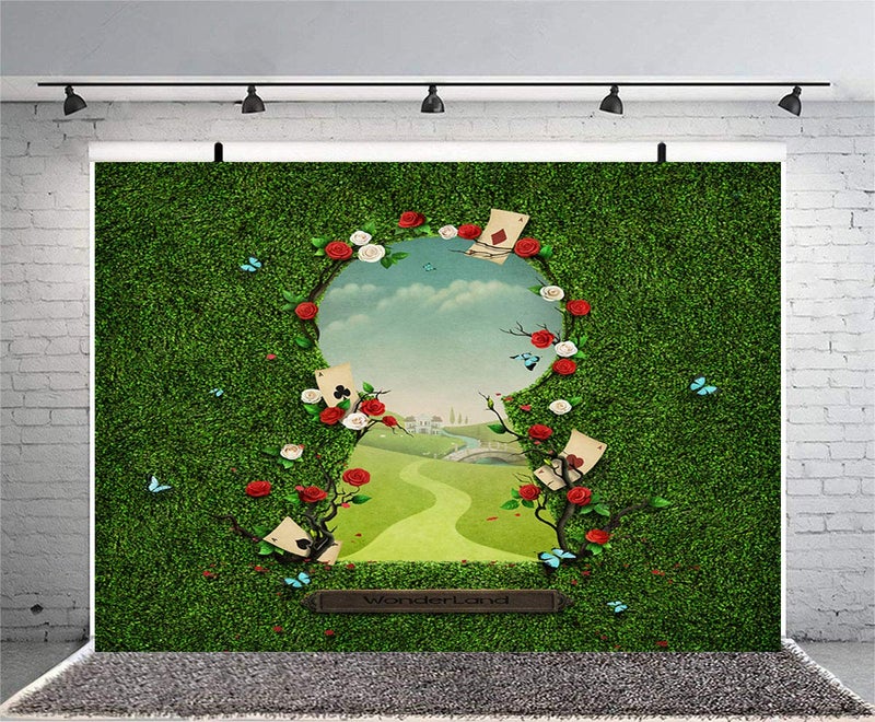 Sensfun 7x5ft Wonderland Photography Backdrop Fantasy Fairy Tale Green Grass Gate Wonderland Photo Background for Girls Baby Shower Birthday Tea Party Decorations Portrait Photo Booth Props (SXY1326) - Image 2